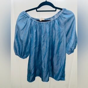 LOFT Medium Chambray Ruffled Blouse,  on/off shoulder “Soft”-NWOT